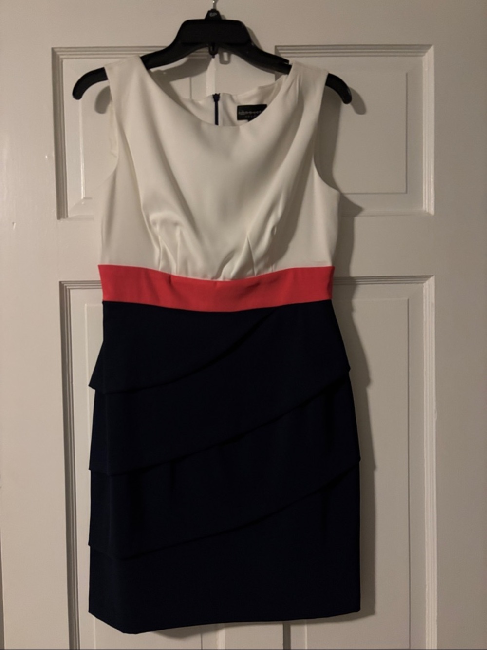 connected apparel White, Coral & Navy Tiered Sheath Dress